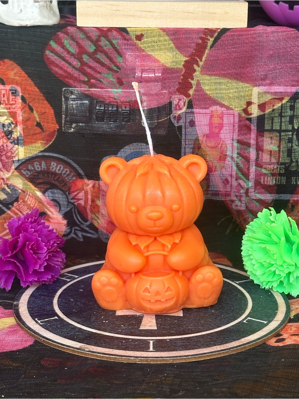Handmade Orange Pumpkin Bear Candle – Halloween Teddy Bear Candle